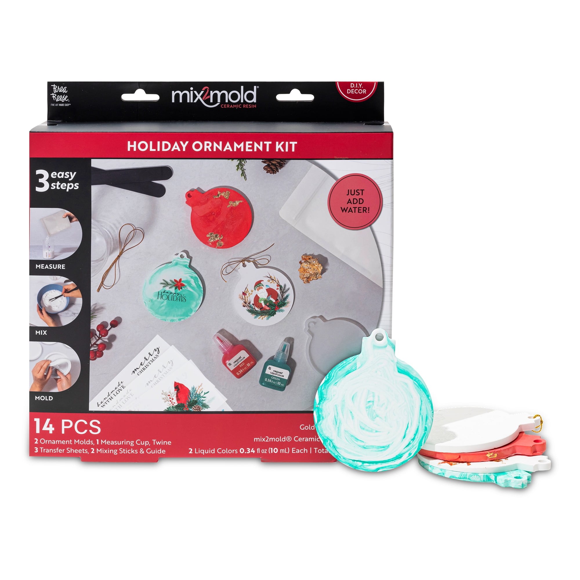 Brea Reese: Mix2Mold Ceramic Resin Holiday Ornament Kit - DIY 6 Resin Ornaments, All-In-1 Mold Craft Kit, Holiday-Themed, Festive Adult Art Activity