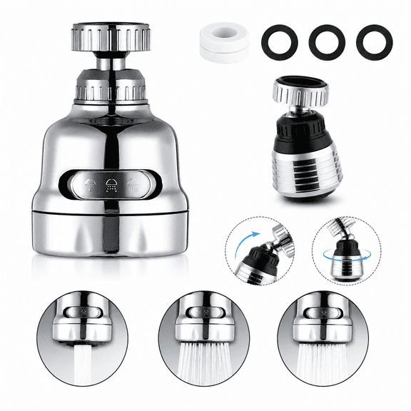 2PCS 360 Degree Rotating Faucet Aerator Accessories 3 Mode Adjustable Kitchen Sink Tap Head Water Saving Faucet Sprayer Water Saving Bubbler Pressurized Faucet (Pack of 2)
