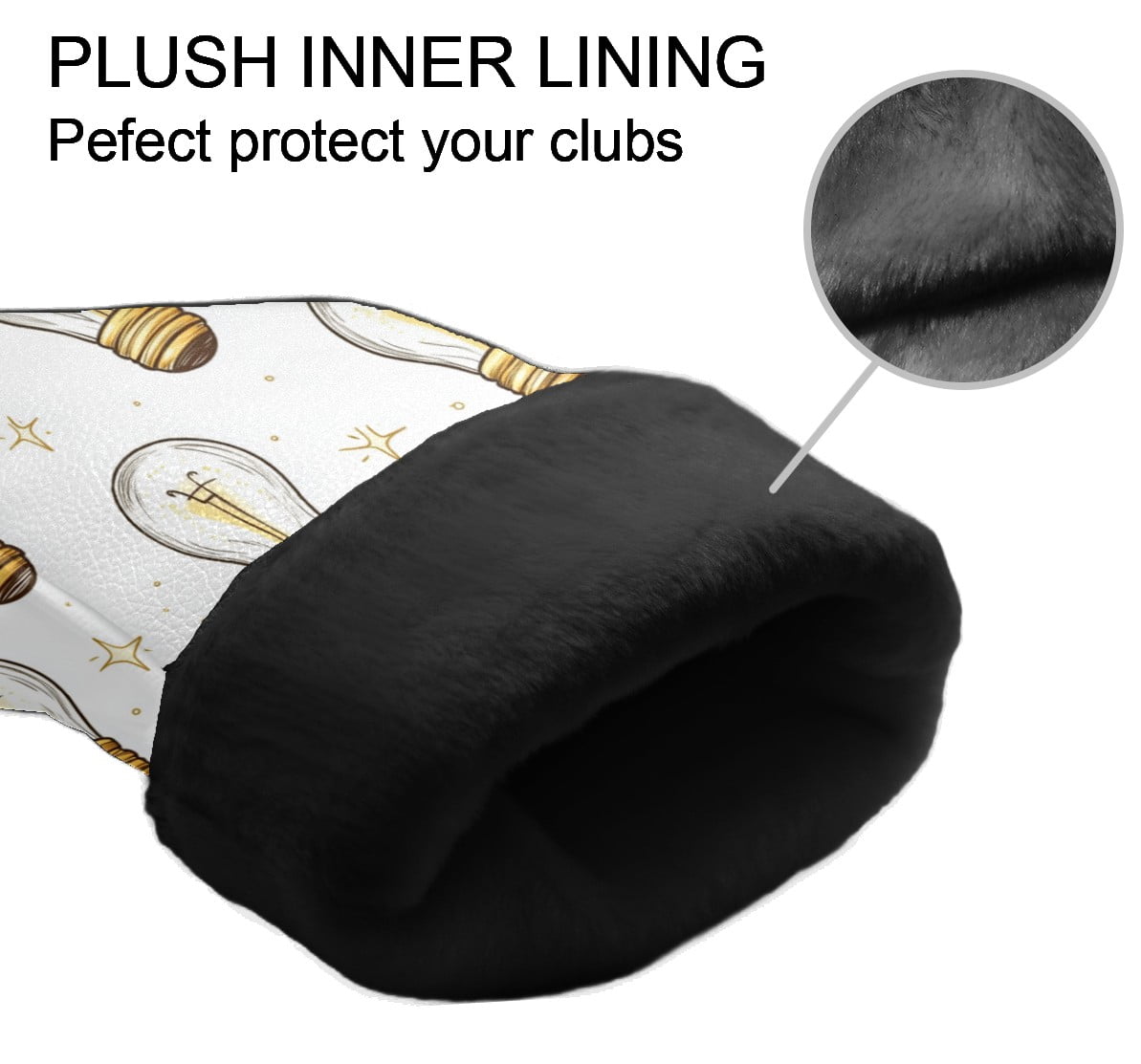 Golf Club Covers PU Leather Waterproof Head Covers for Fairway Woods Hybrids Light Bulb Pattern