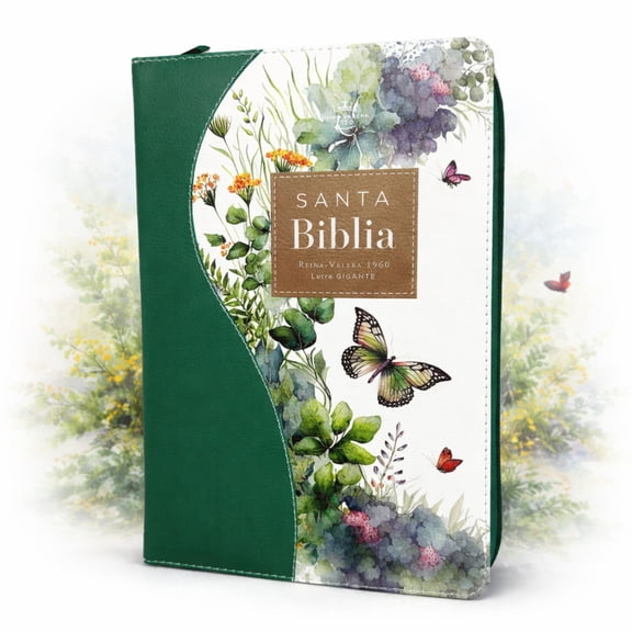 Biblia para Mujer con Cierre Letra Gigante Manual 14 puntos RV1960 mariposas verde con indice