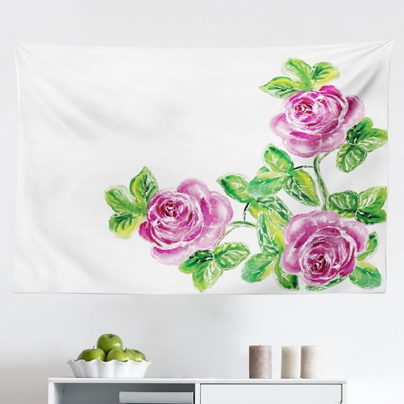 Watercolor Flower Tapestry, Hybrid Garden Floret Composition Heathers and Stocks Abstract Art, Fabric Wall Hanging Decor for Bedroom Living Room Dorm, 2 Sizes, Pink Green, by Ambesonne