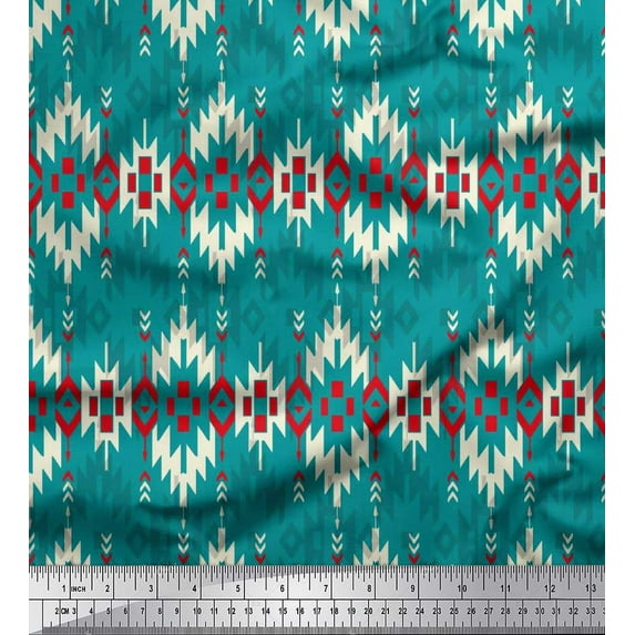 Soimoi Cotton Cambric Fabric Aztec Geometric Print Sewing Fabric Yard 42 Inch Wide