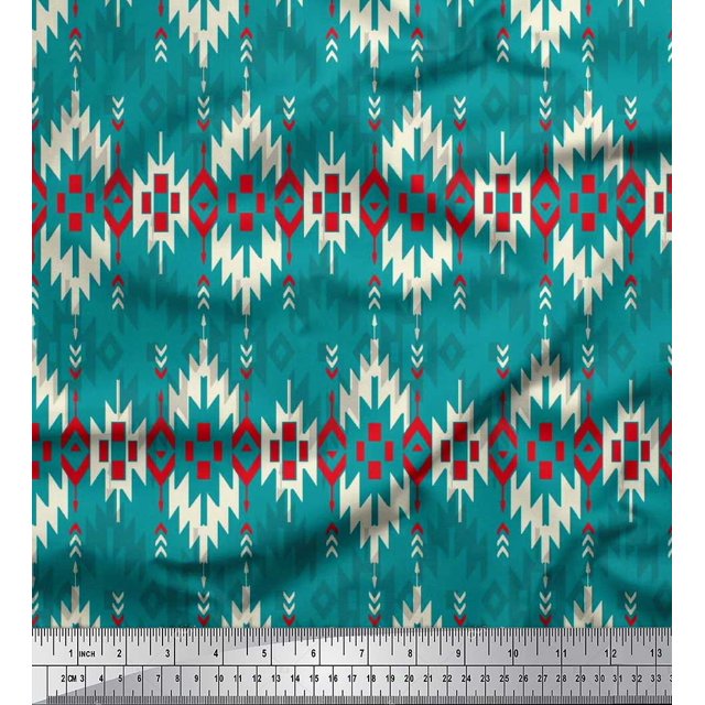 Soimoi Poly Georgette Fabric Aztec Geometric Print Fabric by The Yard 42 Inch Wide