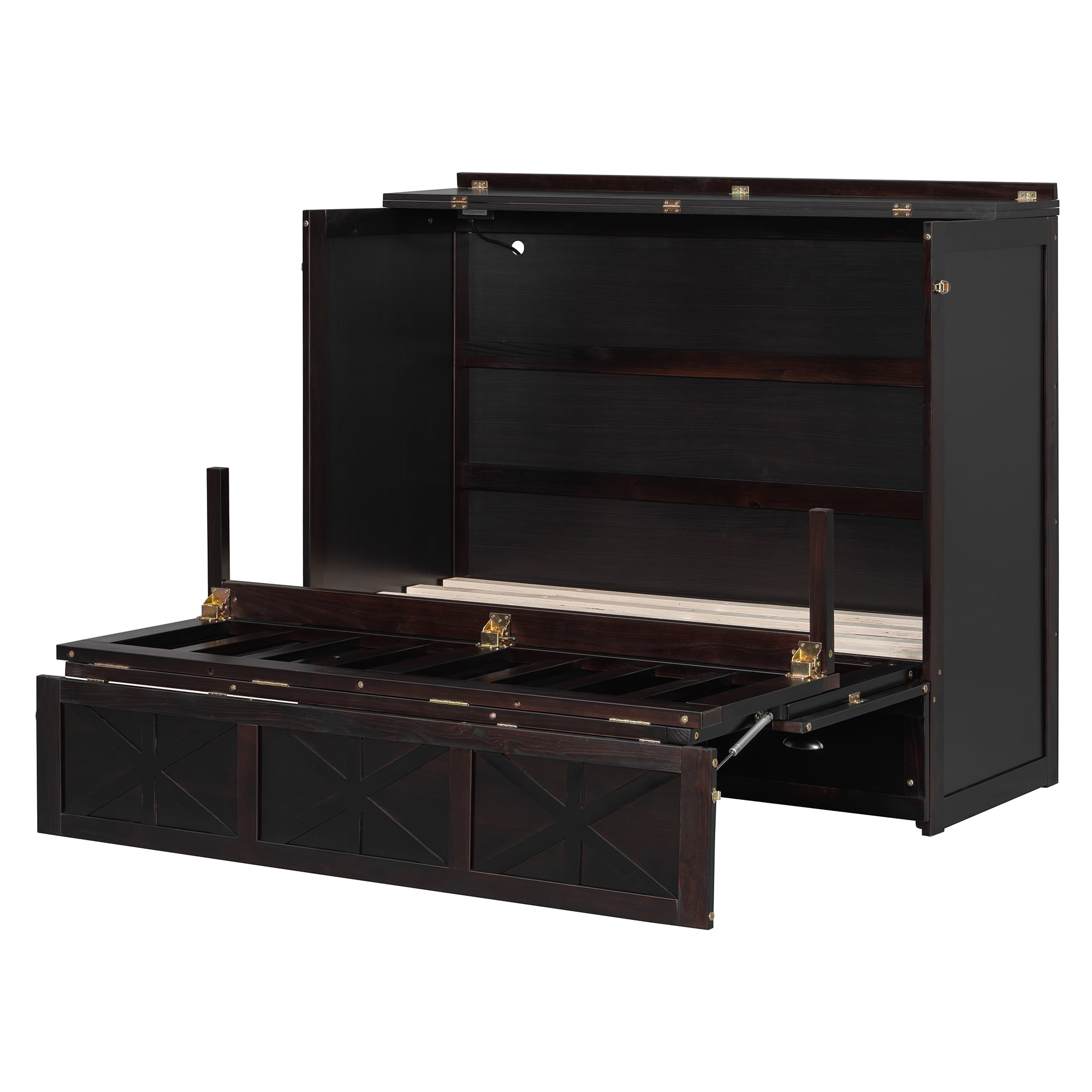 Full Size Murphy Bed with Large Drawers and Charging Station for Bedroom, Guest Room