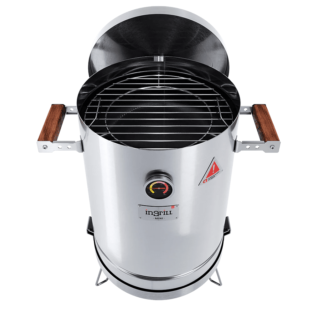 3-in-1 Stainless Steel Smoker Barrel Grill – Portable Charcoal BBQ with Thermometer, 6 lbs Outdoor Cooking Smoker for Camping, Backyard & Home BBQ INGRILL