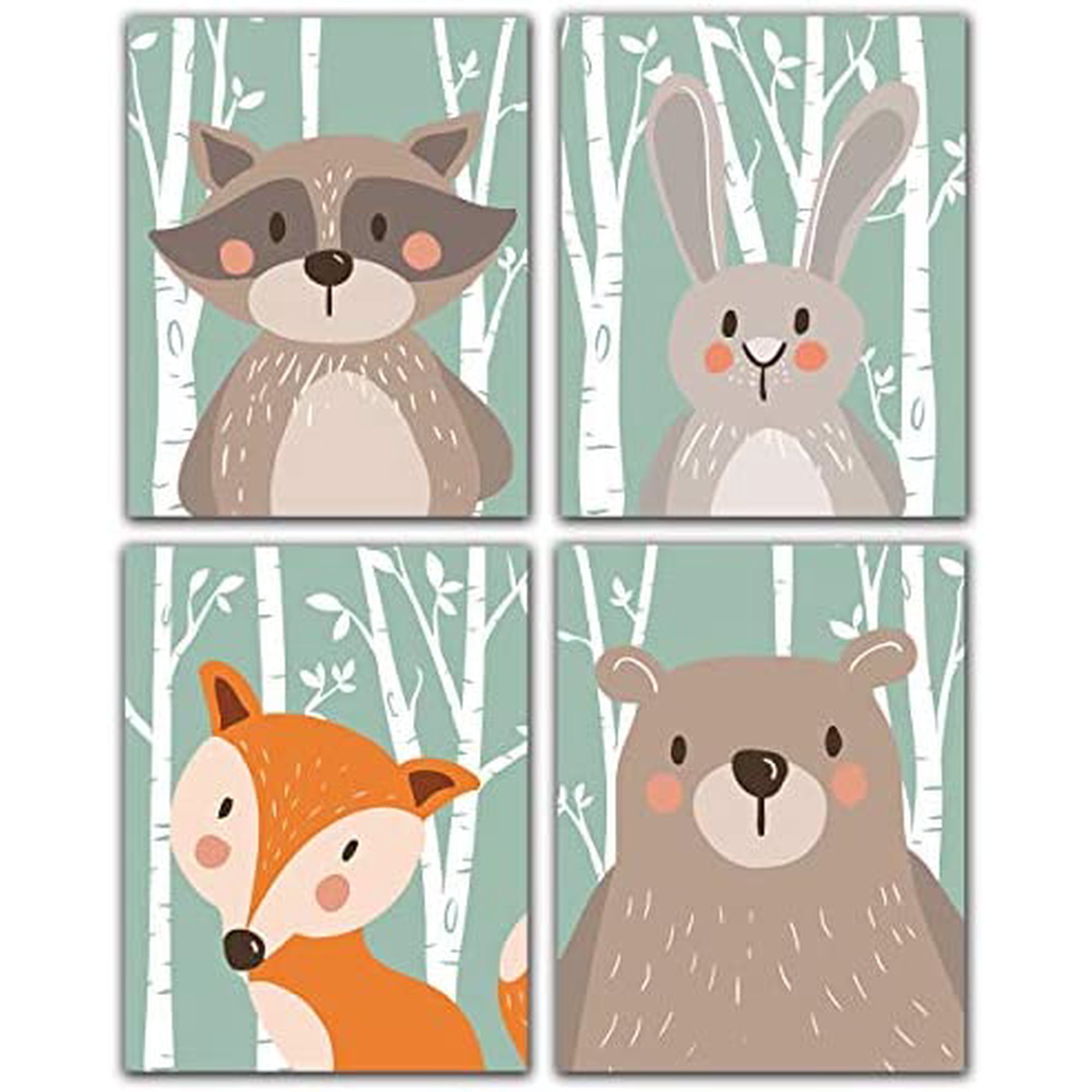 Décal Mural Animaux Forêt (ours, Loup, Renard, Lapin) - Aquarelle - Amovible - Neuf