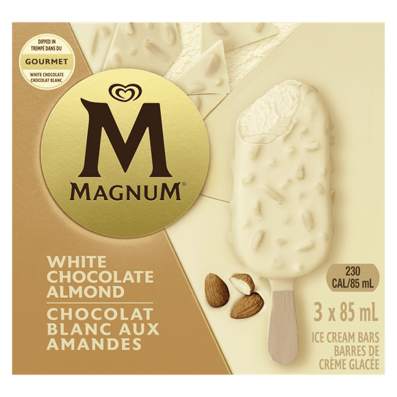 Barre de Crème Glacée Magnum Classique fait avec du chocolat blanc gourmet 3 x 85 mL
