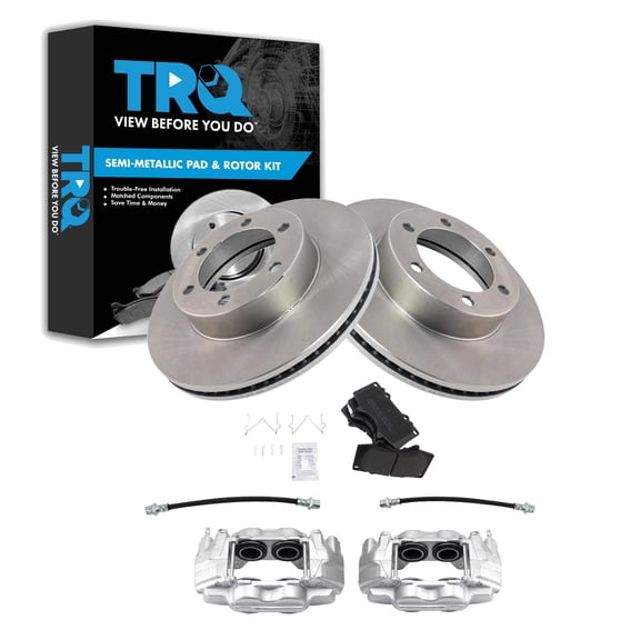 TRQ Front Brake Pad & Rotor Kit Brake Caliper Brake Hose Brake Pads Brake Rotor Semi-Metallic Fits Select 2001-2007 Toyota Sequoia 2000-2006 Tundra