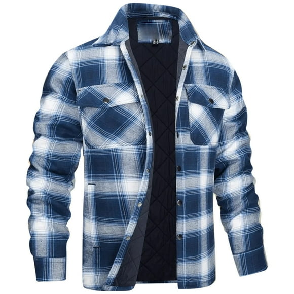2025 Men's Casual Jackets Men's Shirt Jacket with Men Jacket Fall Quilted Lined Long Sleeve Men Winter Coat Plaid Coat Button Down Men Jackets