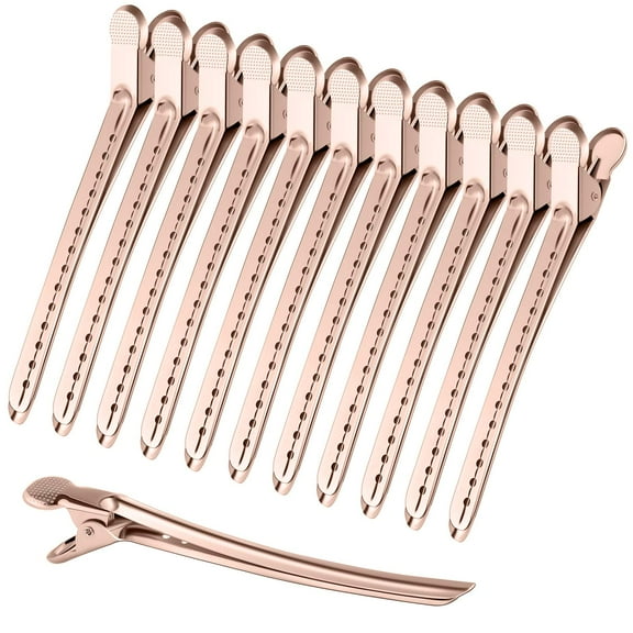 24 Pieces Alligator Hair Clips Duck Bill Hair Clips Rustproof Metal Hair Clips with Holes for Curl Styling Sectioning Clips, Rose Gold