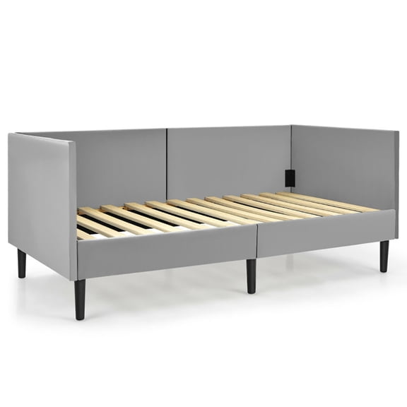 Demi Bonn Twin Size Daybed Frame with Sturdy Wooden Slat Support, Modern Bed Frame for Teens, Gray