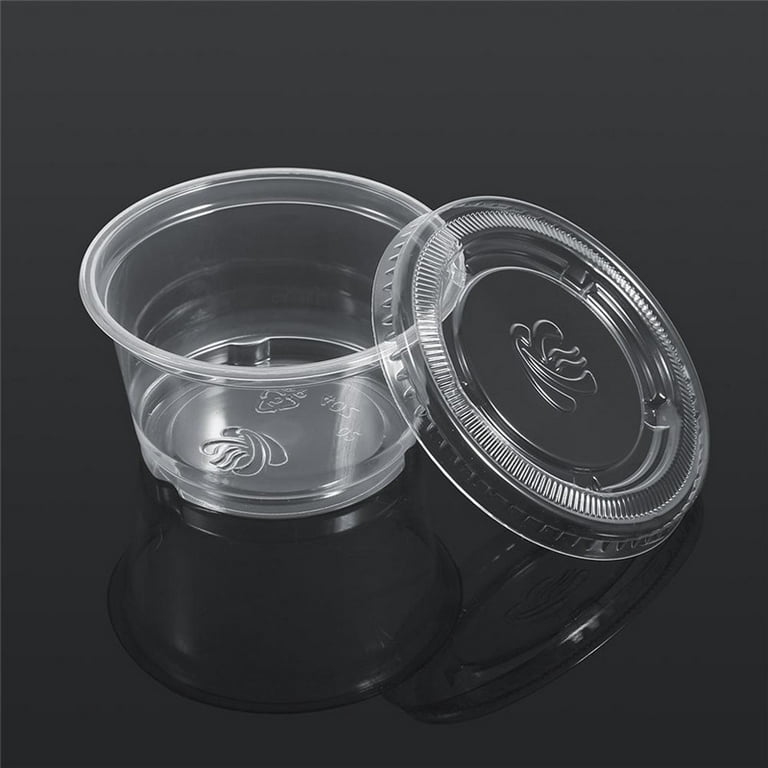 Walfront 4 oz Disposable Cups with Lids, 50pcs Plastic Clear Chutney Sauce Cups Food Takeaway Hot Souffle Portion Container Cups, Size: 4 oz