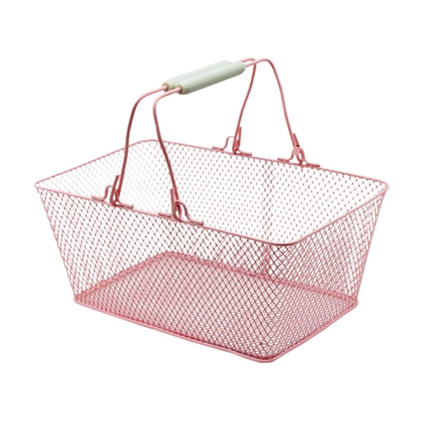 Cesta de compras Canasta de comestibles Metal multifuncional Conveniente portátil con manijas para tiendas minoristas de supermercados en casa Rosa