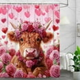 thumbnail image 6 of Valentines Day Shower Curtain, Cute Highland Cattle Roses Flowers Bath Curtain, Modern Farmhous Pink Art Waterproof Fabric with Hooks Shower Cutain Sets, 72X72in, 6 of 6