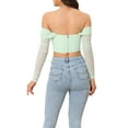 thumbnail image 3 of INSPIRE CHIC Mesh Sheer Long Sleeve Corset Crop Top for Women Ruched Off Shoulder Blouse Push Up Party Boned Bustier S Light Green, 3 of 6