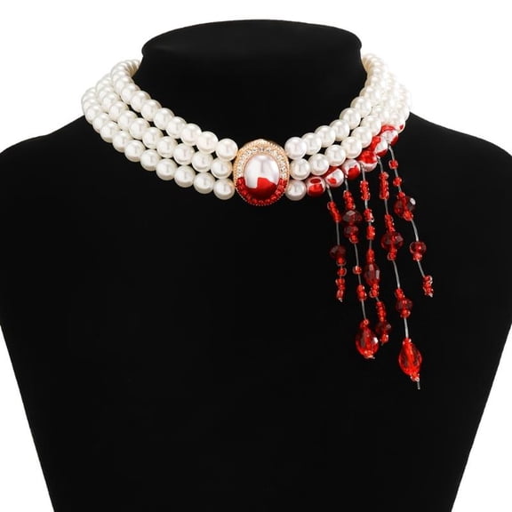 Blood Pearl Choker Bracelets Earring Multilayer Blood Pearl Choker Gothic Decor