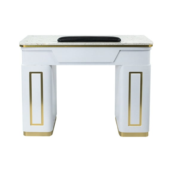NAPA Manicure Table, Nail Station for Beauty Salon Furniture & Equipment, Marble Top & 1UV Hole, Modern White/Gold