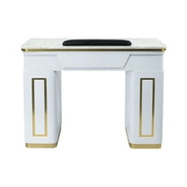 NAPA Manicure Table, Nail Station for Beauty Salon Furniture & Equipment, Marble Top & 1UV Hole, Modern White/Gold