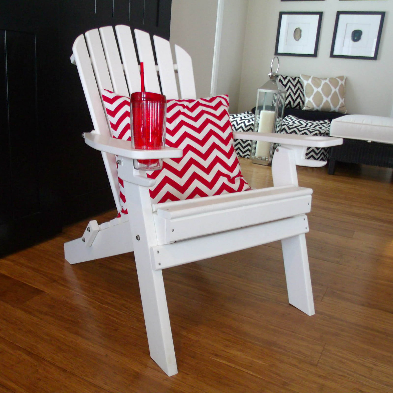 White Poly Lumber Furniture Barn USA Premium Folding Adirondack Chair w/Cup Holder 