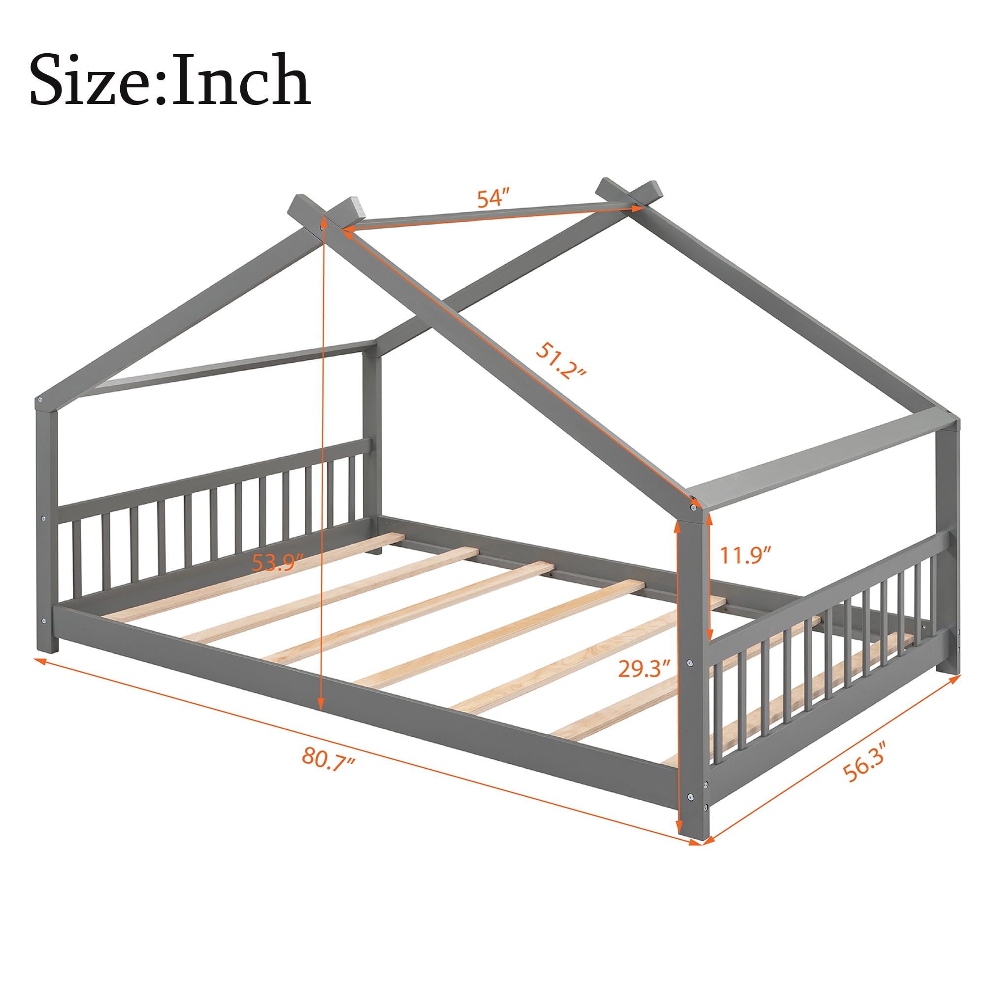 Gewnee Wood Full Size House-Shaped Platform Bed with Headboard and Footboard for Kids,Gray