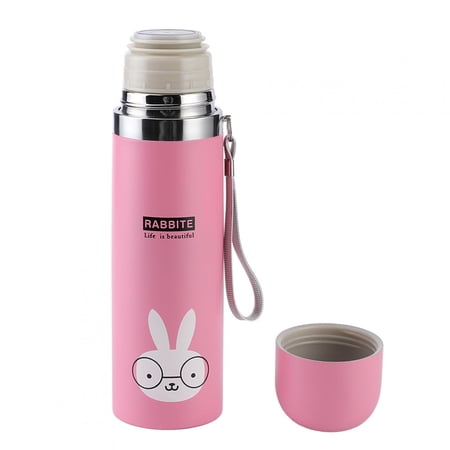 Rupoun 500ml / 16.9 oz Cartoon Vacuum Cup Portable Stainless Steel Insulation Water Bottle for Children Pink Rabbit Pattern Thermos