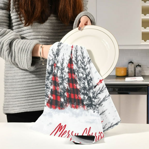 BZSMCE Kitchen Towels Creative Red Black Buffalo Plaid Painting Pattern Durable Kitchen Towel