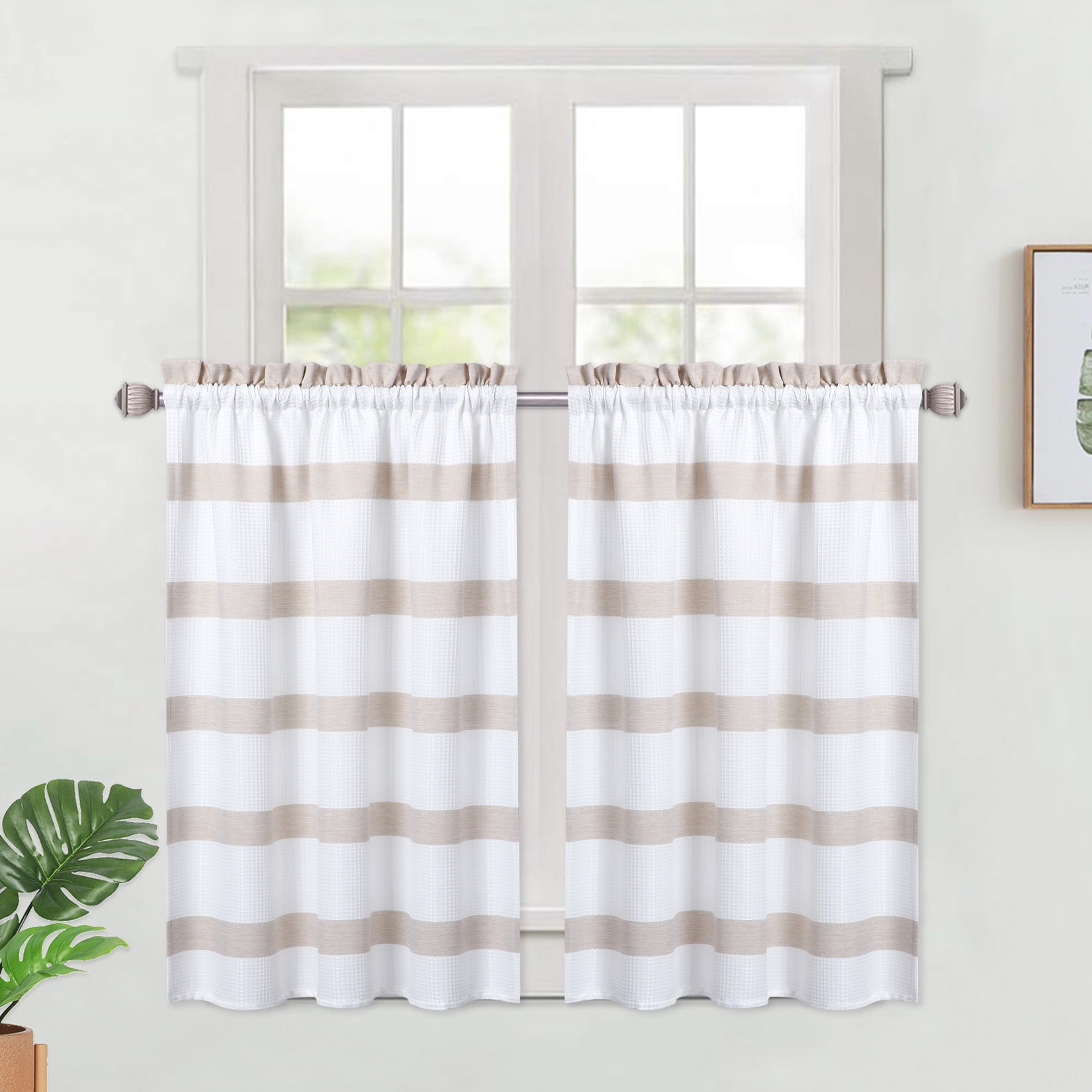 CAROMIO Kitchen Curtains 36 inches Long, Classic Farmhouse Waffle Weave