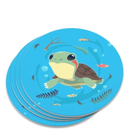 Cute Turtle Swimming with Fish Novelty Coaster Set