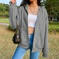 thumbnail image 4 of Chandail Décontracté pour Femme en Mélange de Coton Uni, Sweat à Capuche à Fermeture à Glissière, Veste Ample Grise P, 4 of 7