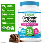 Orgain Organic Vegan 21g Protein + 50 Superfoods Powder, Plant Based Shake Drink, Chocolate 2.02lb