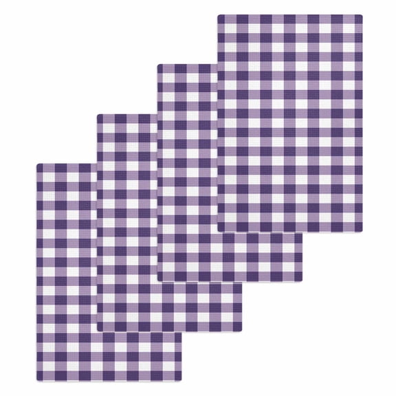 Purple Checkered Kitchen Dish Towels for Drying Dishes Set of 4, Farmhouse Buffalo Plaid Waffle Weave Microfiber Hand Tea Bathroom Towels Quick Dry & Absorbent Towel 15.7x23.6