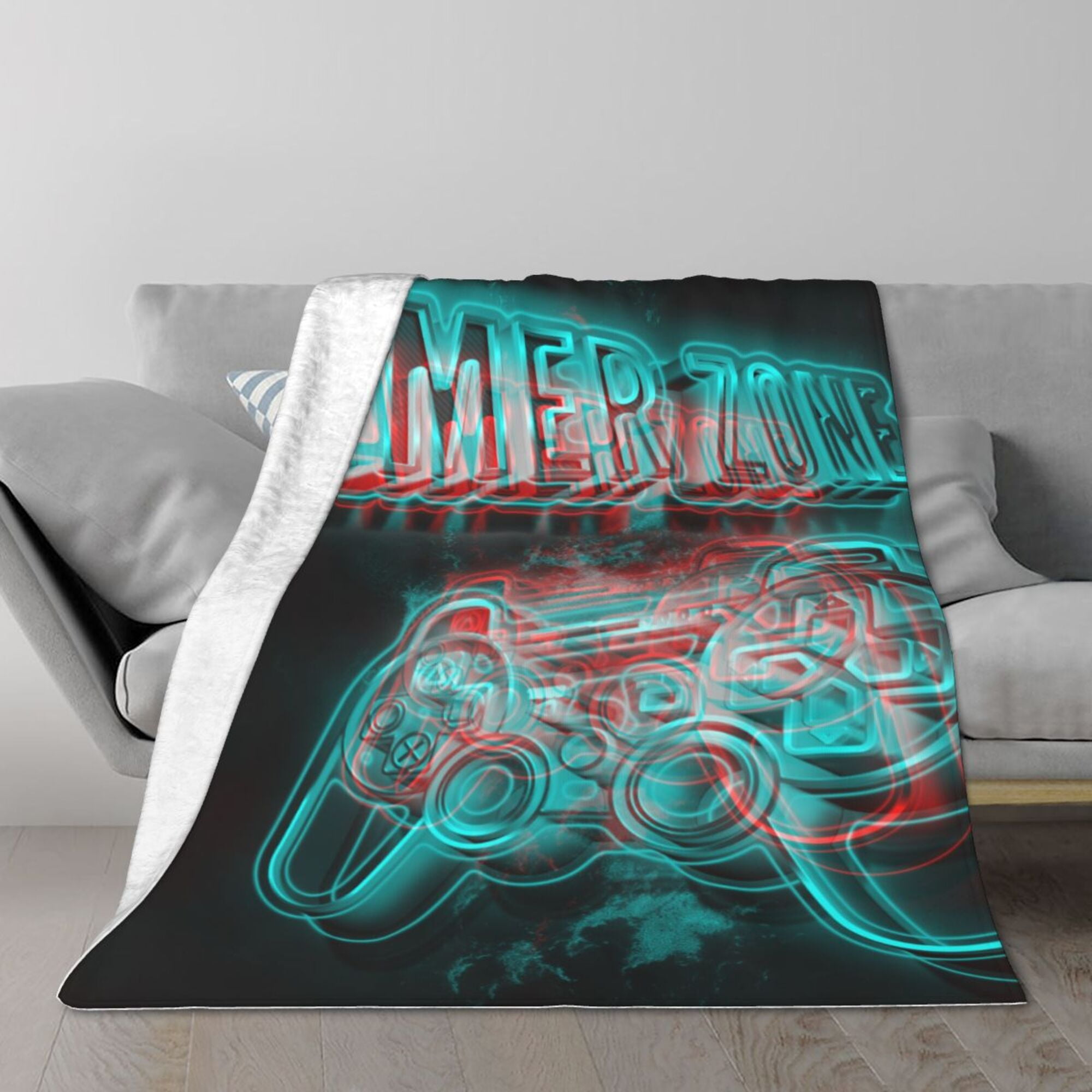 TEQUAN Double Layer Plush Bed Blanket, Blue Gamer Zone 3D Game