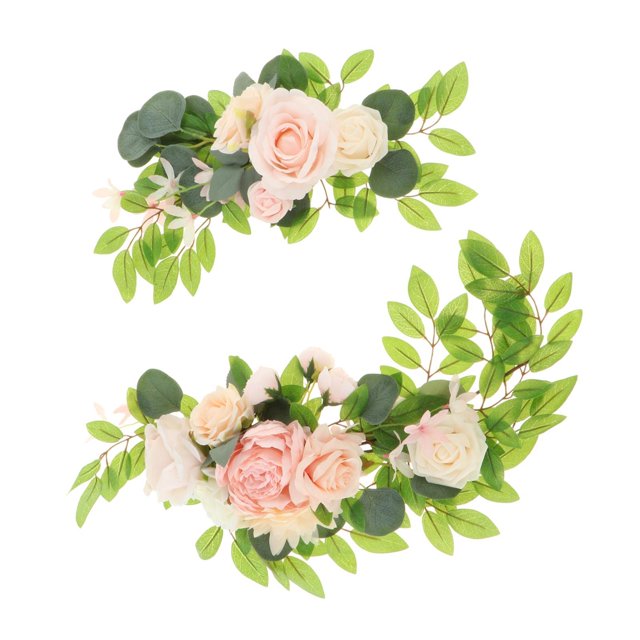 2 Rustic Wedding Arch Lively Leaves with Ties And Clips Art Swag for Wedding Reception Tabletop Ceremony Window , pink Option 4 G