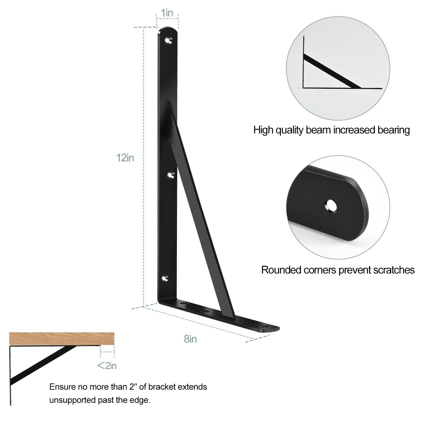 12 Pack L12 X H 8" Black Heavy Duty Shelf Brackets With Screws Metal Support Angle For Shelves L Floating Diy