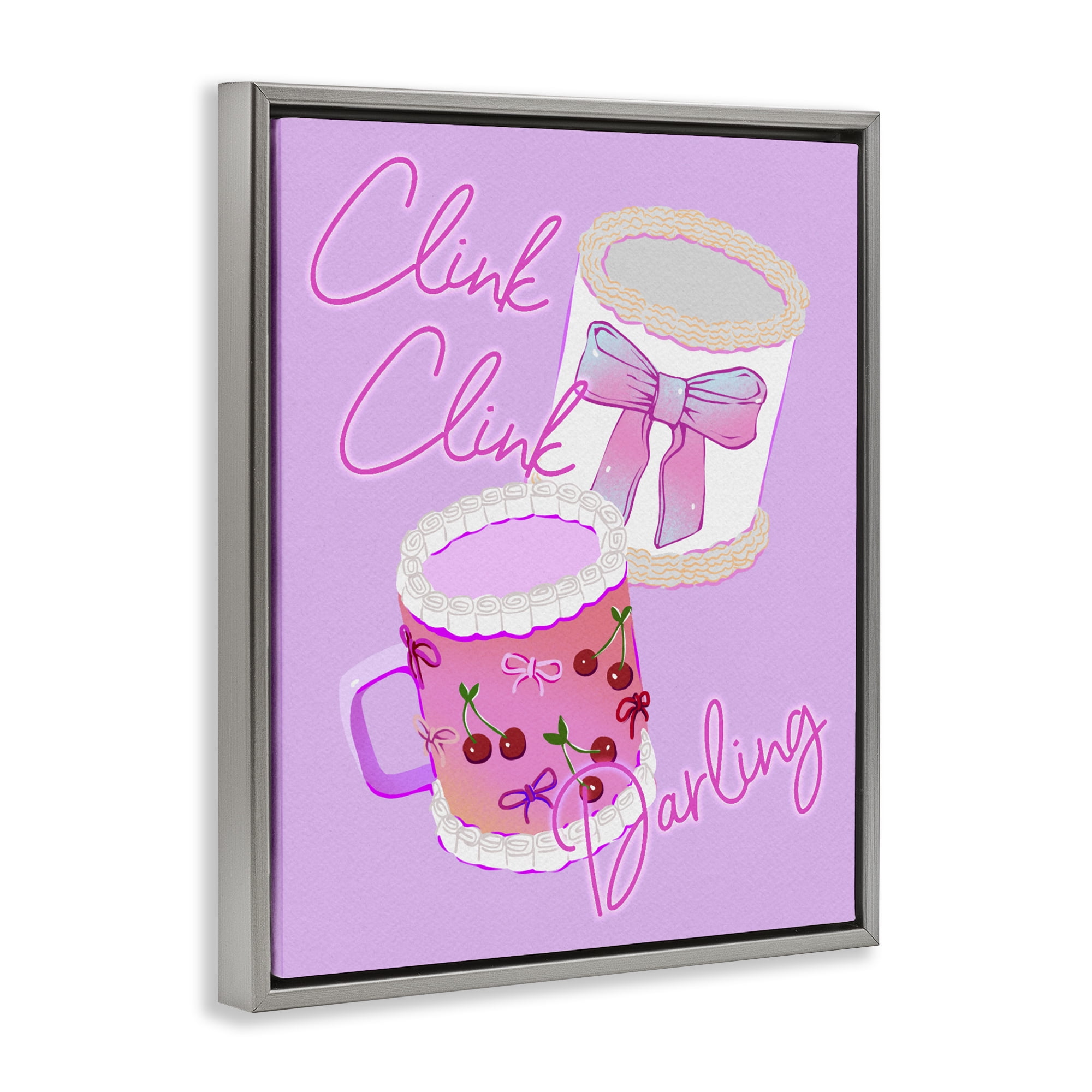 Stupell Industries Clink Darling Cherry Mug Gray Framed Floater Canvas Wall Art, design by Ziwei Li