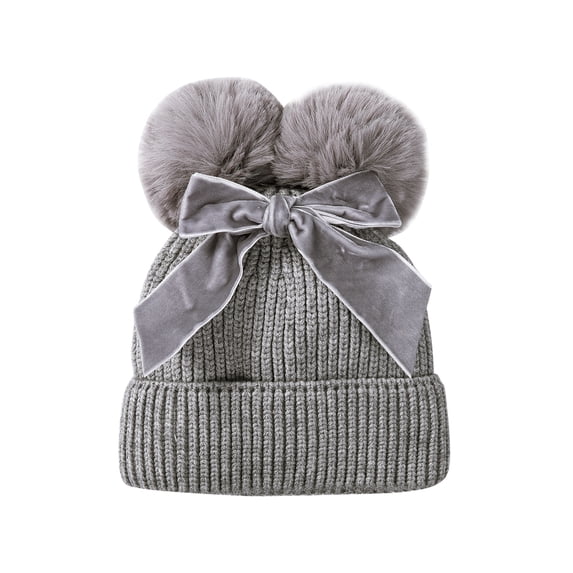 Arvbitana Kids Beanie Hat Bowknot Warm Stretchy Winter Cap Solid Knitted Beanie Hat