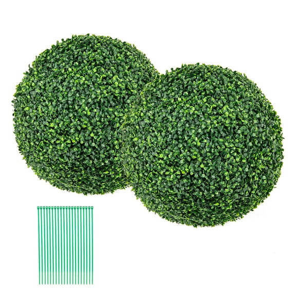 Gymax 2 PCS 20'' Artificial Boxwood Topiary Balls Sun-protective Round Greenery Bushes