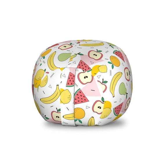 Fruits Storage Toy Bag Chair, Apple Watermelon Pears Banana Geometric Shapes Themed Concept, Stuffed Animal Organizer Washable Bag, Large Size, Multicolor, by Ambesonne