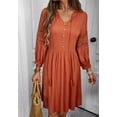 thumbnail image 3 of Crochet Lace Detail Button Front Dress for Women Knee Length Orange X-Large, 3 of 4