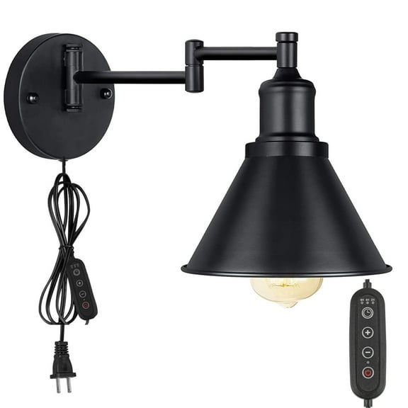 Kiven Plug in Wall Lamp,Dimmable Black Industrial Plug in Wall Sconce with Timing Function, 5.9ft Plug-in Cord, E26 Socket