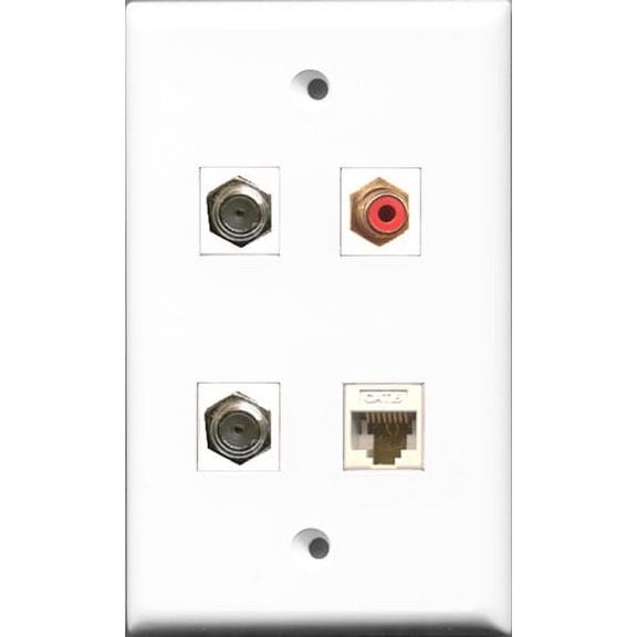 RiteAV 1 Port RCA Red 2 Port Coax Cable TV- F-Type and 1 Port Cat6 Ethernet White Wall Plate