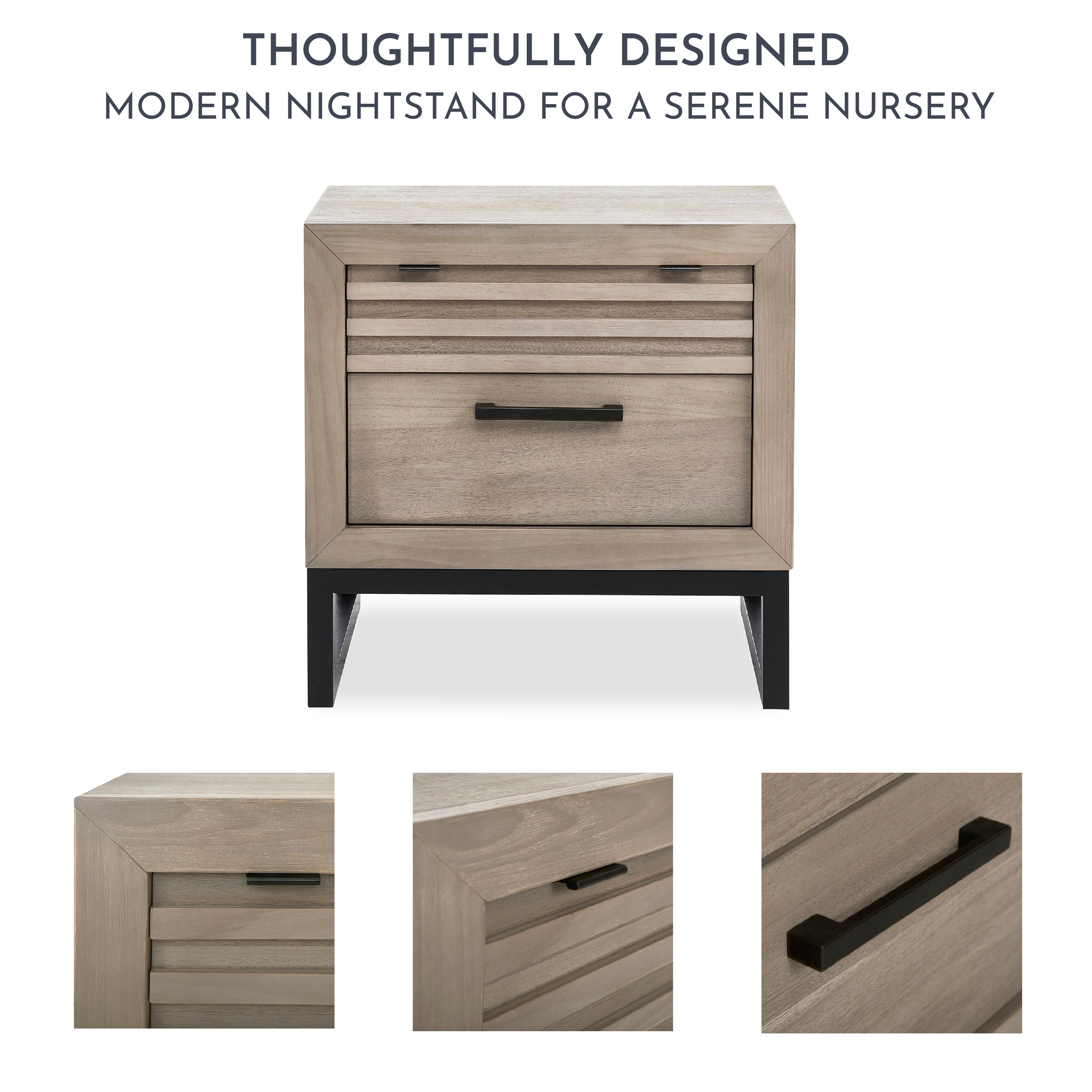 Evolur Kyoto Night Stand In Brown Stone, Spacious Drawers With Ball Bearing Glides