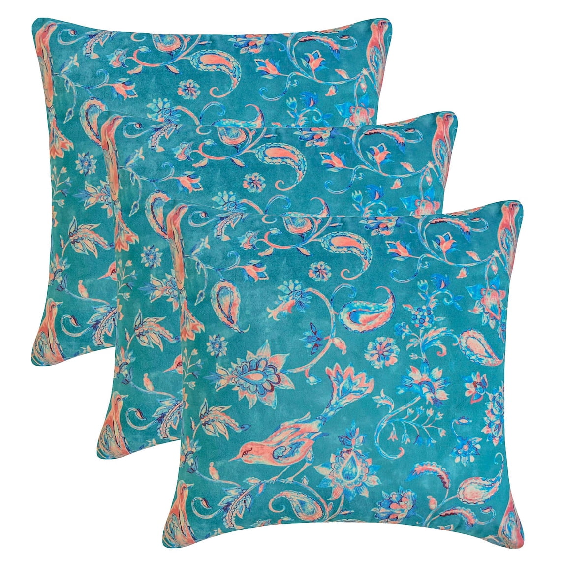 The HomeCentric Decorative Throw Pillow covers Blue 24"x24" (60x60 cm) Velvet Birds, Paisleys, Printed Velvet Pillow Case For Sofa Chouch, Hotels, living, Bed Room, Contemporary - Birdsong Embrace