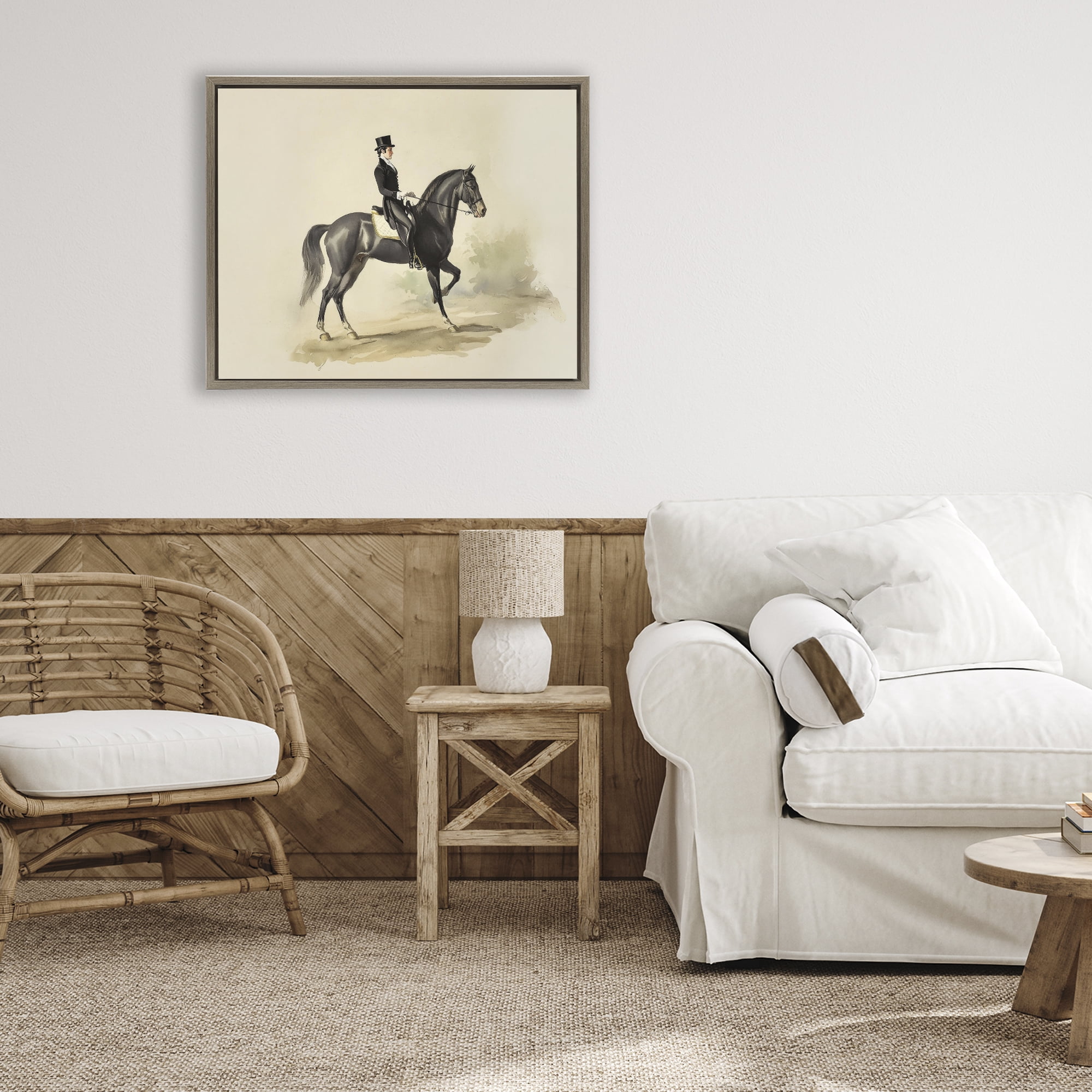 Stupell Industries Gentleman On A Horse Brown Framed Floater Canvas Wall Art, design by Sisi and Seb