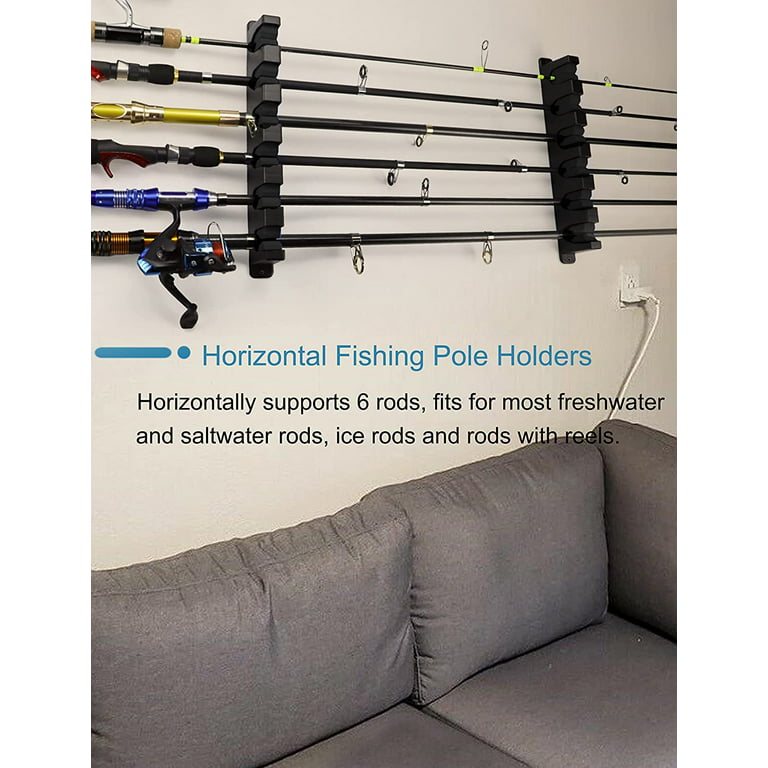 6 Hangers Durable Space Saving Fishing Rod Holder Wall Mounted