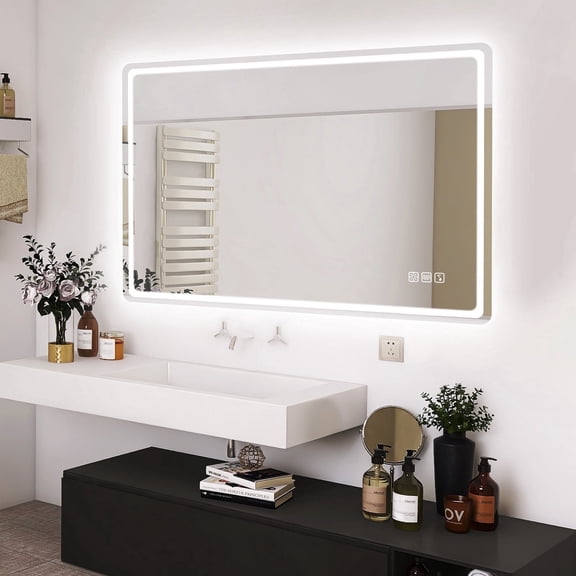 STARLEAD 40" x 28" LED Bathroom Mirror with Lights, Front & Backlit, Bluetooth Speakers, Anti-Fog, Memory Function, 3 Color Lighting, Wall Mounted Vanity Mirror, Tempered Glass