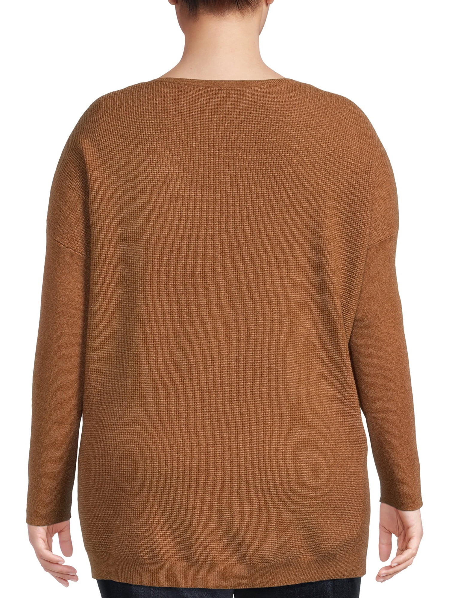 Terra & Sky Women's Plus Size Brushed V-Neck Sweater, Lightweight
