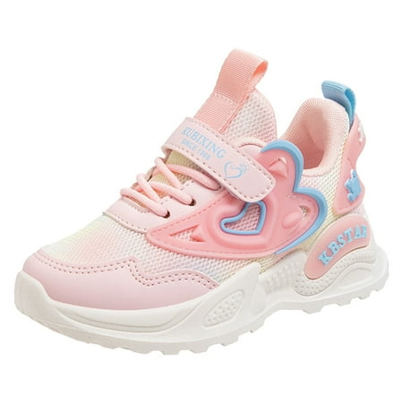 Baby Shoes Girl Formal Sports Shoes New Pattern Cute Love Mesh Breathable Comfortable Four Seasons Casual Hook Loop Shoes Toddler Sneakers Size 26