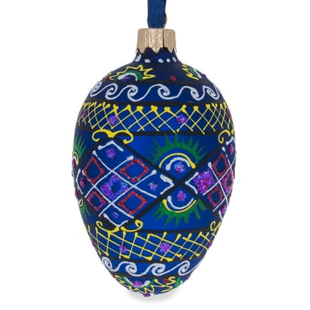 4 5 quot blue geometric ukrainian egg glass christmas ornament 4 5 quot blue geometric ukrainian egg glass christmas ornament