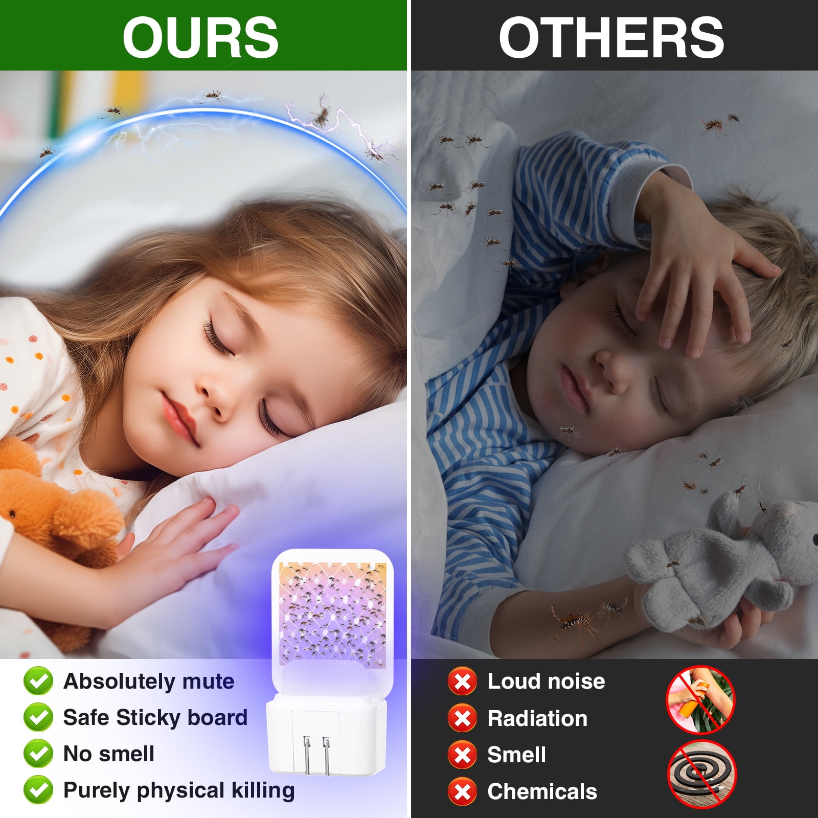 G·PEH 4 Pack Indoor Mosquito Trap White ABS Material Purple Light Insect Catcher - Safe & Hygienic Technology